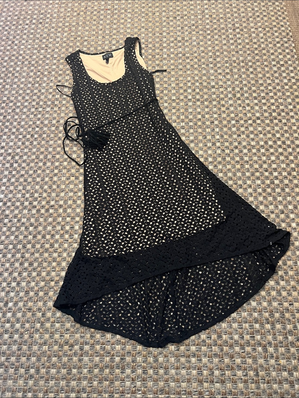 Black Sleeveless Eyelet Midi Dress with Tassel Belt large